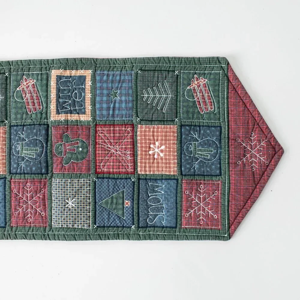 Make The Season Bright Christmas Table Runner Patchwork Snowman Ski Lodge 68